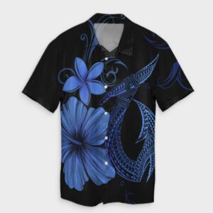 Hawaiian Fish Hook Hibiscus Plumeria Hawaiian Shirt - Blue  - Thelegend59