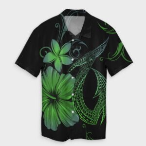 Hawaiian Fish Hook Hibiscus Plumeria Hawaiian Shirt - Green  - Thelegend59