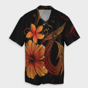 Hawaiian Fish Hook Hibiscus Plumeria Hawaiian Shirt - Orange  - Thelegend59