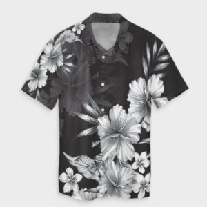 Hawaiian Hibiscus Black And White Hawaiian Shirt  - Thelegend59