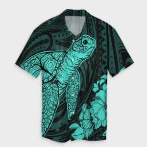 Hawaiian Hibiscus Memory Turtle Hawaiian Shirt Turquoise  - Thelegend59