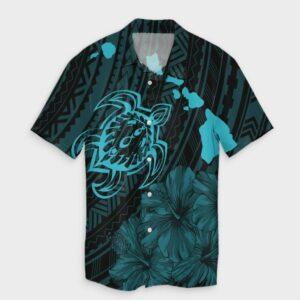 Hawaiian Hibiscus Sea Turtle Swim Hawaiian Shirt - Blue  - Thelegend59