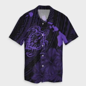 Hawaiian Hibiscus Sea Turtle Swim Hawaiian Shirt - Purple  - Thelegend59