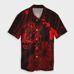 Hawaiian Hibiscus Sea Turtle Swim Hawaiian Shirt - Red  - Thelegend59