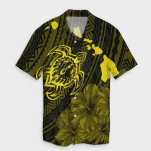 Hawaiian Hibiscus Sea Turtle Swim Hawaiian Shirt - Yellow  - Thelegend59