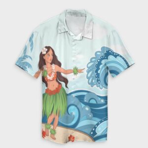 Hawaiian Hula Dance Cartoon Hibiscus Wave Hawaiian Shirt  - Thelegend59