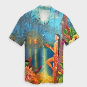 Hawaiian Hula Girl Sing In Aboriginal Village Aat Night Hawaiian Shirt  - Thelegend59