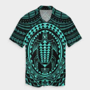Hawaiian Kakau Honu Arc Turquoise Hawaiian Shirt  - Thelegend59