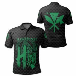 Hawaiian Kamehameha Kakau Polo Hawaiian Shirts Green  - Thelegend59
