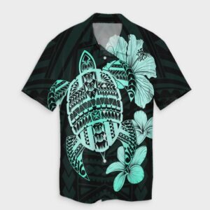 Hawaiian Kanaka Hibiscus Plumeria Mix Turtle Hawaiian Shirt Turquoise  - Thelegend59