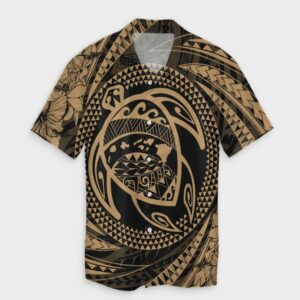 Hawaiian Kanaka Honu Hibiscus Tornando Gold Hawaiian Shirt  - Thelegend59