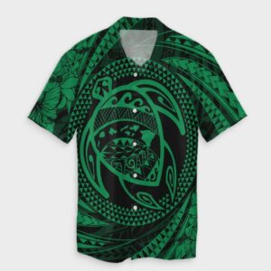 Hawaiian Kanaka Honu Hibiscus Tornando Green Hawaiian Shirt  - Thelegend59