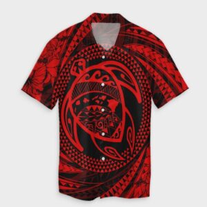 Hawaiian Kanaka Honu Hibiscus Tornando Red Hawaiian Shirt  - Thelegend59