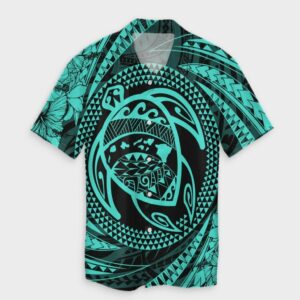 Hawaiian Kanaka Honu Hibiscus Tornando Turquoise Hawaiian Shirt  - Thelegend59