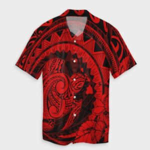 Hawaiian Kanaka Honu Map Hibiscus Globular Red Hawaiian Shirt  - Thelegend59