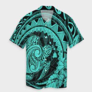 Hawaiian Kanaka Honu Map Hibiscus Globular Turquoise Hawaiian Shirt  - Thelegend59