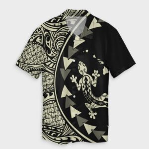 Hawaiian Map Gecko Tattoo Kakau Hawaiian Shirt Beige  - Thelegend59