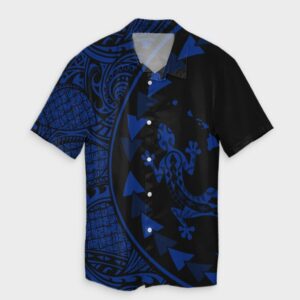 Hawaiian Map Gecko Tattoo Kakau Hawaiian Shirt Blue  - Thelegend59