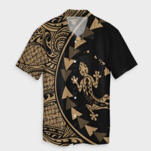 Hawaiian Map Gecko Tattoo Kakau Hawaiian Shirt Gold  - Thelegend59