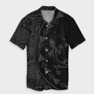 Hawaiian Map Gecko Tattoo Kakau Hawaiian Shirt Gray  - Thelegend59
