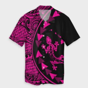 Hawaiian Map Gecko Tattoo Kakau Hawaiian Shirt Pink  - Thelegend59