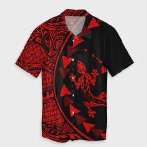 Hawaiian Map Gecko Tattoo Kakau Hawaiian Shirt Red  - Thelegend59