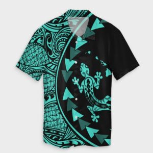 Hawaiian Map Gecko Tattoo Kakau Hawaiian Shirt Turquoise  - Thelegend59