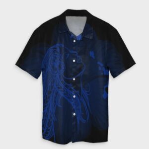 Hawaiian Map Heart Hula Girl Hibiscus Blue Hawaiian Shirt  - Thelegend59