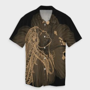 Hawaiian Map Heart Hula Girl Hibiscus Gold Hawaiian Shirt  - Thelegend59