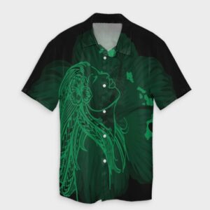 Hawaiian Map Heart Hula Girl Hibiscus Green Hawaiian Shirt  - Thelegend59
