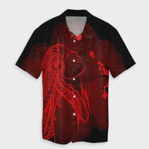 Hawaiian Map Heart Hula Girl Hibiscus Red Hawaiian Shirt  - Thelegend59