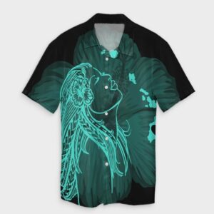Hawaiian Map Heart Hula Girl Hibiscus Turquoise Hawaiian Shirt  - Thelegend59