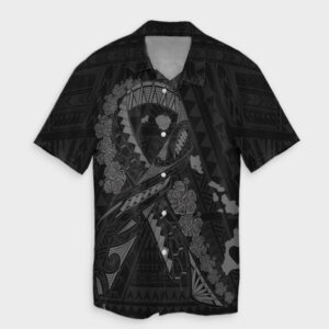 Hawaiian Map Heart Ribbon Cancer Hibiscus Gray Hawaiian Shirt  - Thelegend59