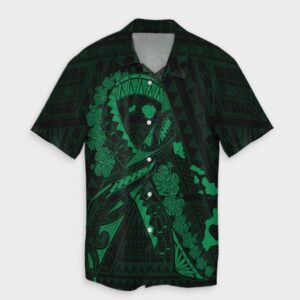 Hawaiian Map Heart Ribbon Cancer Hibiscus Green Hawaiian Shirt  - Thelegend59