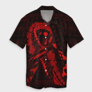 Hawaiian Map Heart Ribbon Cancer Hibiscus Red Hawaiian Shirt  - Thelegend59
