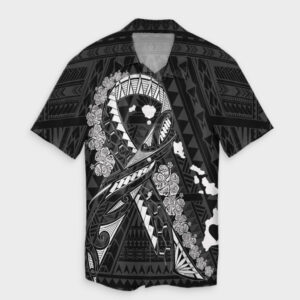 Hawaiian Map Heart Ribbon Cancer Hibiscus White Hawaiian Shirt  - Thelegend59