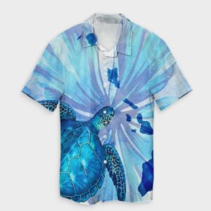 Hawaiian Map Hibiscus Flower Turtle Hawaiian Shirt Blue  - Thelegend59