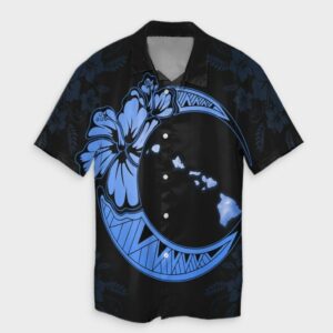 Hawaiian Map Hibiscus Turtle Moon Hawaiian Shirt Blue  - Thelegend59