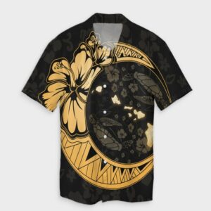 Hawaiian Map Hibiscus Turtle Moon Hawaiian Shirt Gold  - Thelegend59