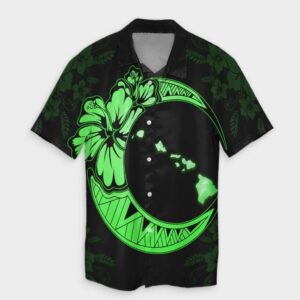 Hawaiian Map Hibiscus Turtle Moon Hawaiian Shirt Green  - Thelegend59