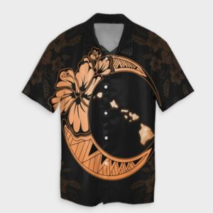 Hawaiian Map Hibiscus Turtle Moon Hawaiian Shirt Orange  - Thelegend59