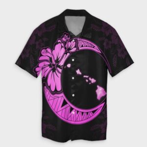 Hawaiian Map Hibiscus Turtle Moon Hawaiian Shirt Pink  - Thelegend59