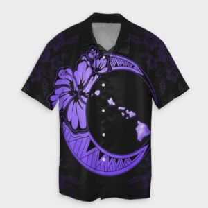 Hawaiian Map Hibiscus Turtle Moon Hawaiian Shirt Purple  - Thelegend59