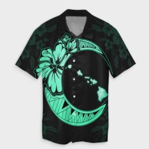 Hawaiian Map Hibiscus Turtle Moon Hawaiian Shirt Turquoise  - Thelegend59