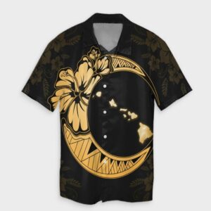 Hawaiian Map Hibiscus Turtle Moon Hawaiian Shirt Yellow  - Thelegend59