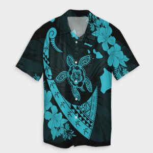 Hawaiian Map Hibiscus Turtle Fish Hook Hawaiian Shirt Blue  - Thelegend59