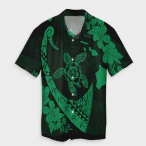Hawaiian Map Hibiscus Turtle Fish Hook Hawaiian Shirt Green  - Thelegend59
