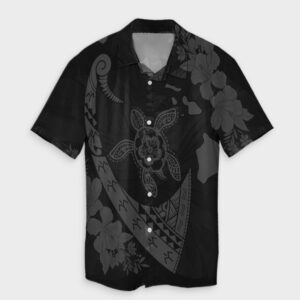 Hawaiian Map Hibiscus Turtle Fish Hook Hawaiian Shirt Grey  - Thelegend59