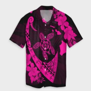 Hawaiian Map Hibiscus Turtle Fish Hook Hawaiian Shirt Pink  - Thelegend59