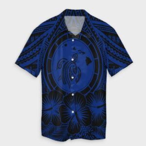 Hawaiian Map Honu Hibiscus Tropic Blue Hawaiian Shirt  - Thelegend59